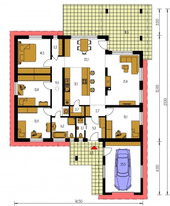 Plan de sol du rez-de-chaussée - BUNGALOW 48
